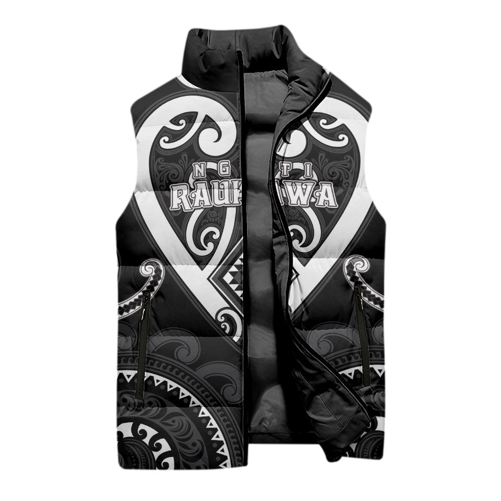 Custom Aotearoa Ngati Raukawa Sleeveless Puffer Jacket Maori Tribal Pattern