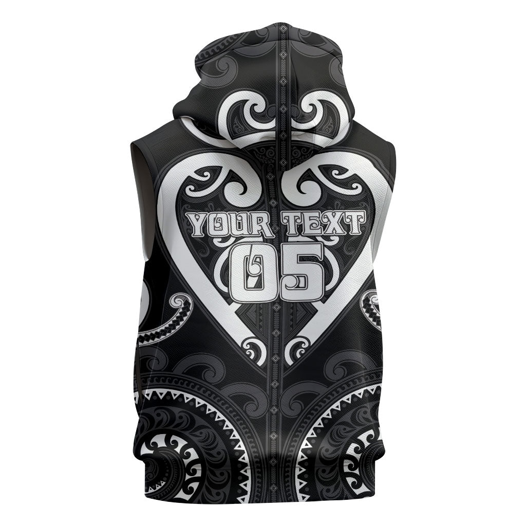 Custom Aotearoa Ngati Raukawa Sleeveless Zip Hoodie Maori Tribal Pattern
