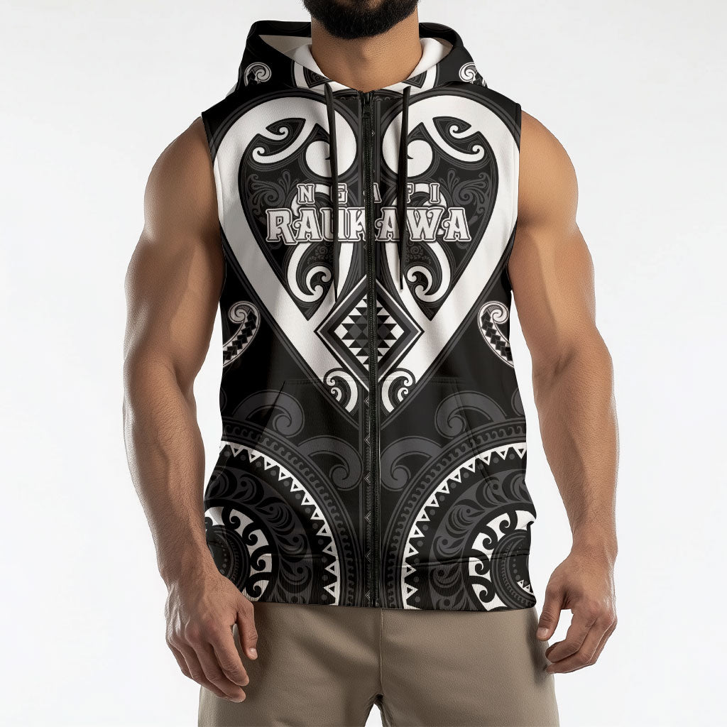 Custom Aotearoa Ngati Raukawa Sleeveless Zip Hoodie Maori Tribal Pattern