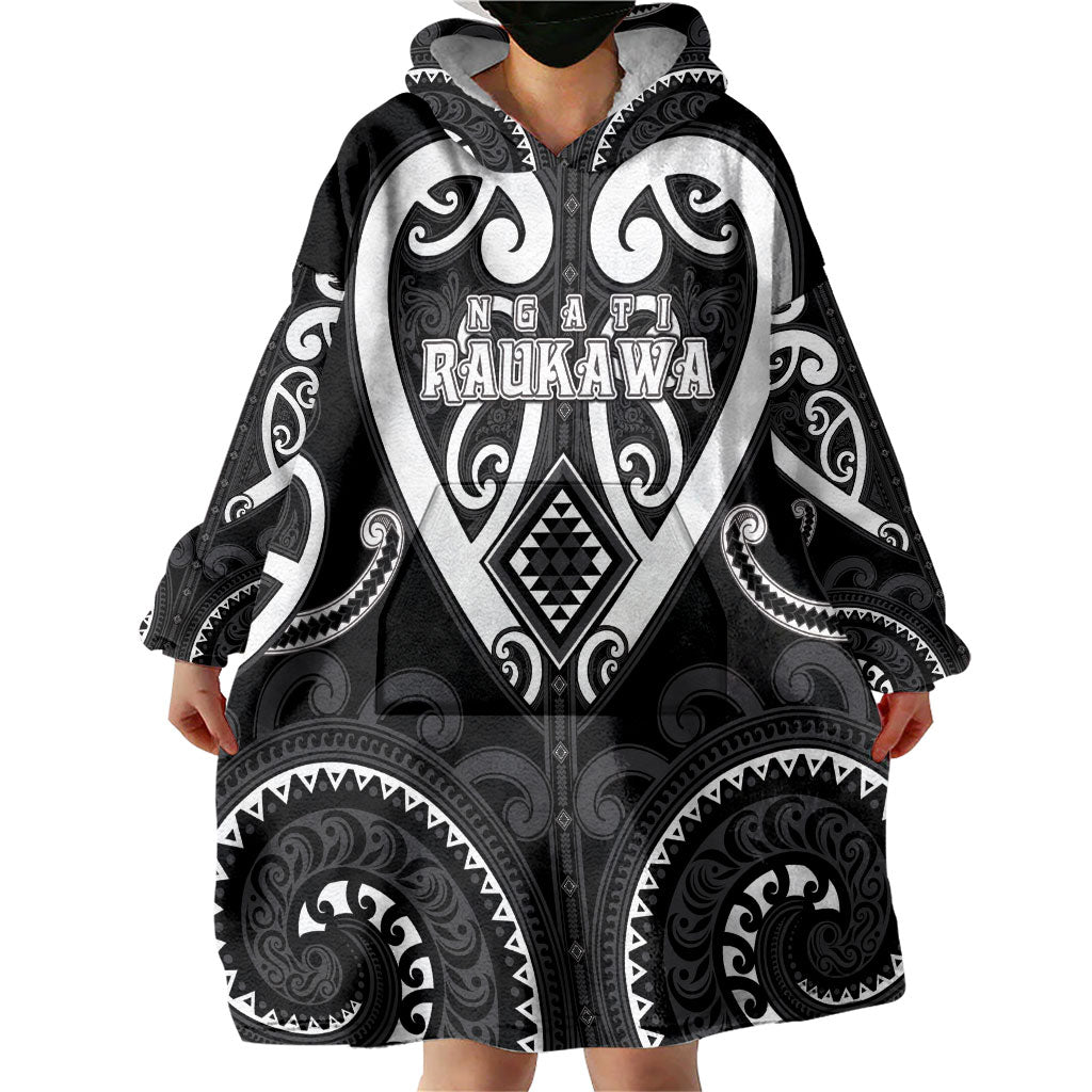 Custom Aotearoa Ngati Raukawa Wearable Blanket Hoodie Maori Tribal Pattern