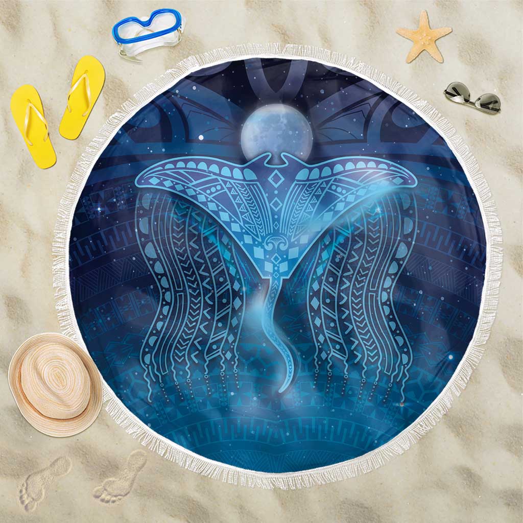 Polynesia Manta Ray Beach Blanket Let's The Sea Set You Free LT05 One Size 150cm Blue - Polynesian Pride