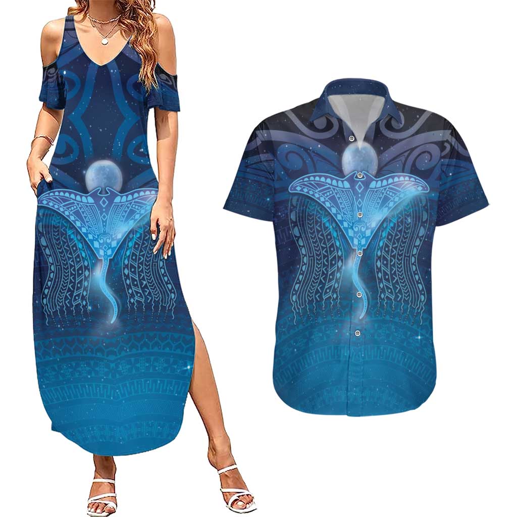 Polynesia Manta Ray Couples Matching Summer Maxi Dress and Hawaiian Shirt Let's The Sea Set You Free - Polynesian Pride