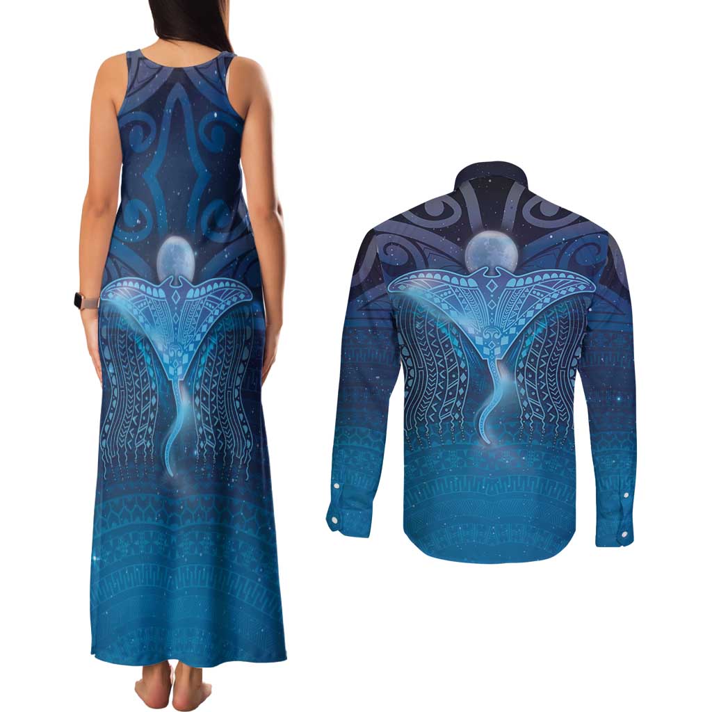 Polynesia Manta Ray Couples Matching Tank Maxi Dress and Long Sleeve Button Shirt Let's The Sea Set You Free LT05 - Polynesian Pride