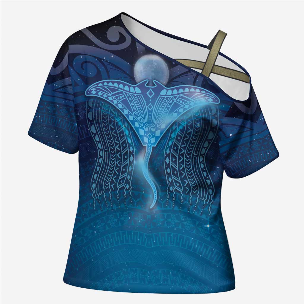 Polynesia Manta Ray Cross Shoulder Shirt Let's The Sea Set You Free LT05 Female Blue - Polynesian Pride