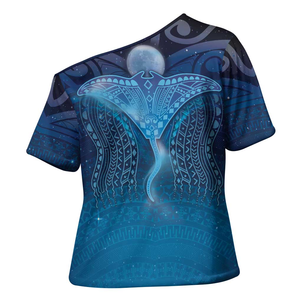 Polynesia Manta Ray Cross Shoulder Shirt Let's The Sea Set You Free LT05 - Polynesian Pride