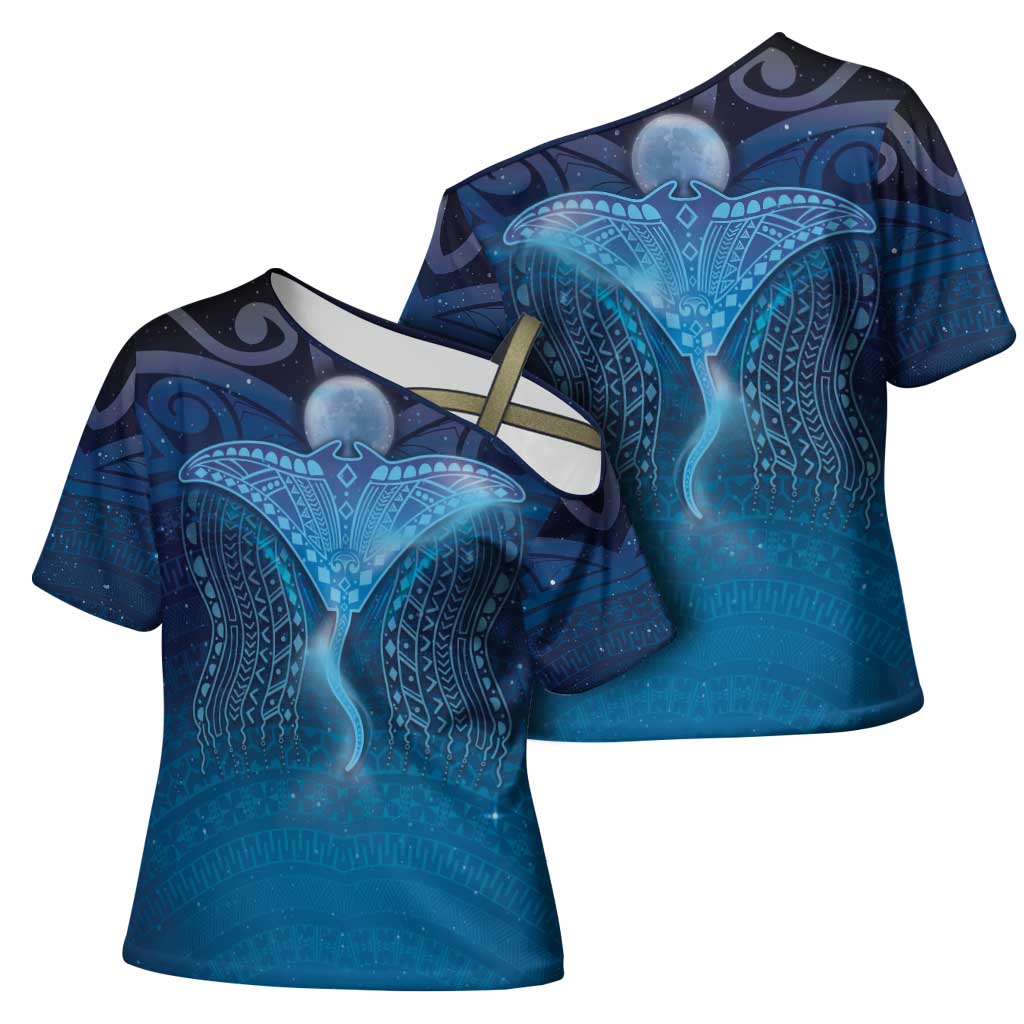 Polynesia Manta Ray Cross Shoulder Shirt Let's The Sea Set You Free LT05 - Polynesian Pride