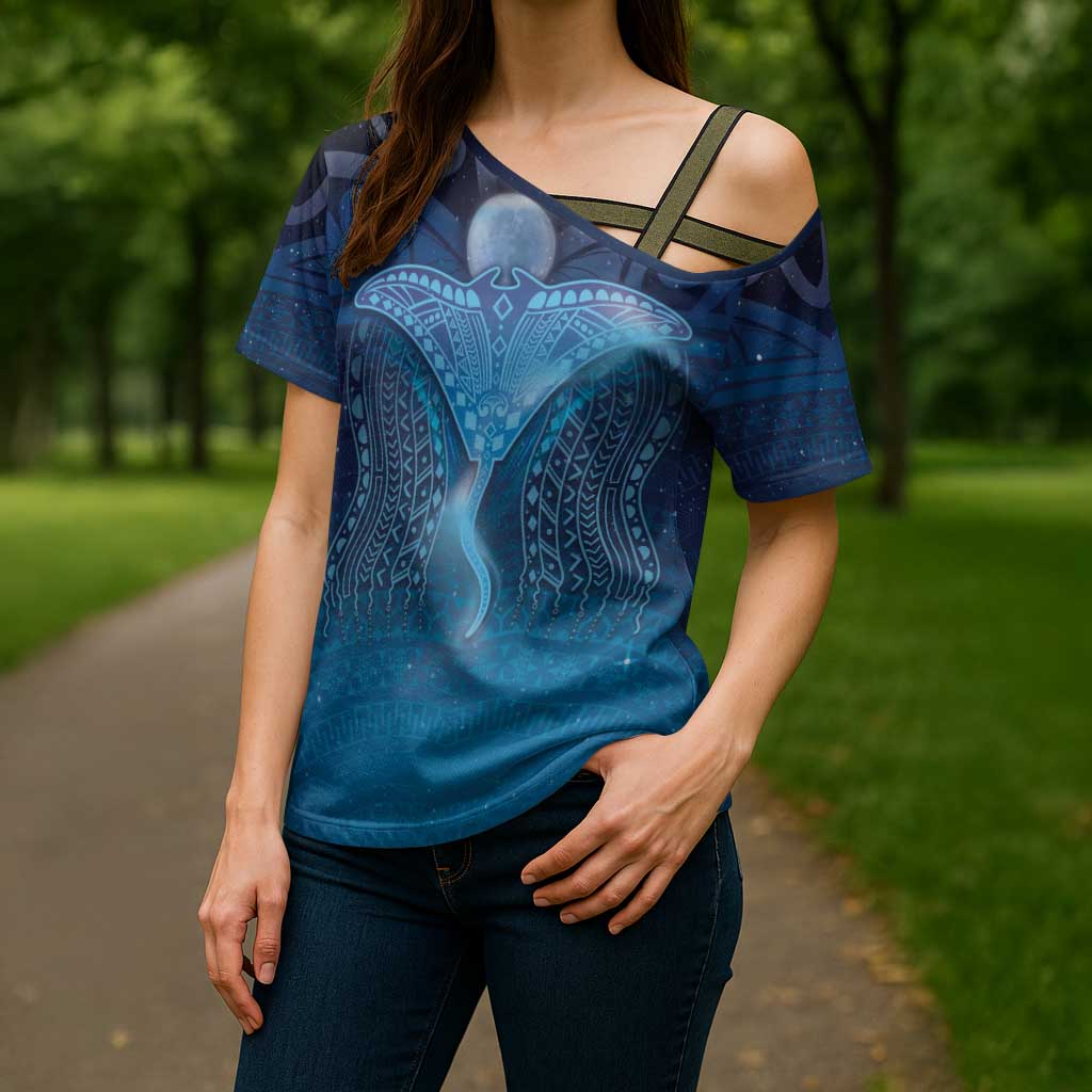 Polynesia Manta Ray Cross Shoulder Shirt Let's The Sea Set You Free LT05 - Polynesian Pride