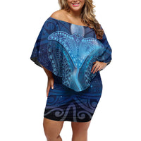 Polynesia Manta Ray Family Matching Off Shoulder Short Dress and Hawaiian Shirt Let's The Sea Set You Free - Polynesian Pride