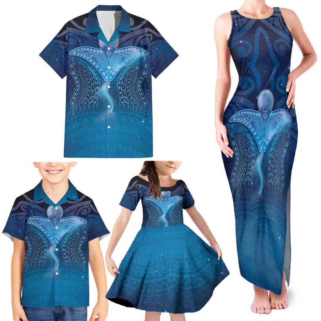 Polynesia Manta Ray Family Matching Tank Maxi Dress and Hawaiian Shirt Let's The Sea Set You Free - Polynesian Pride