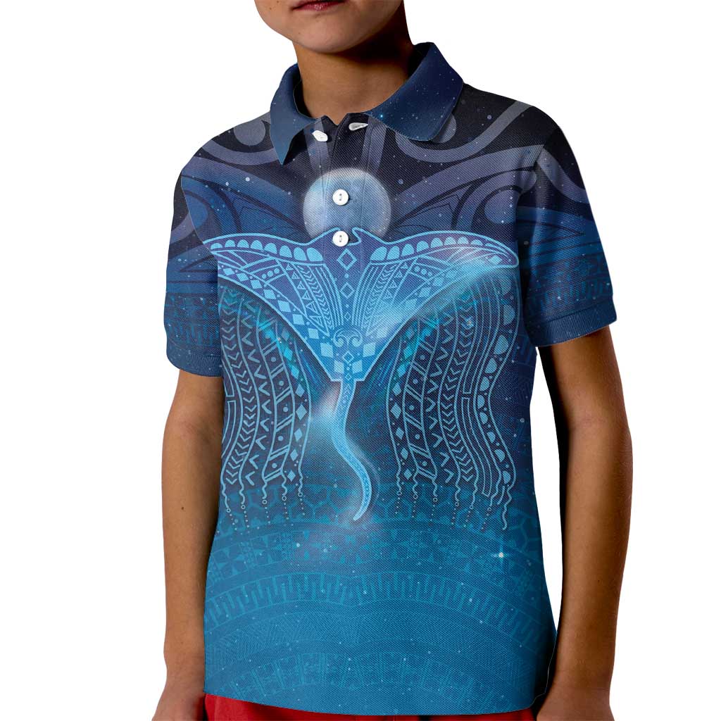 Polynesia Manta Ray Kid Polo Shirt Let's The Sea Set You Free - Polynesian Pride