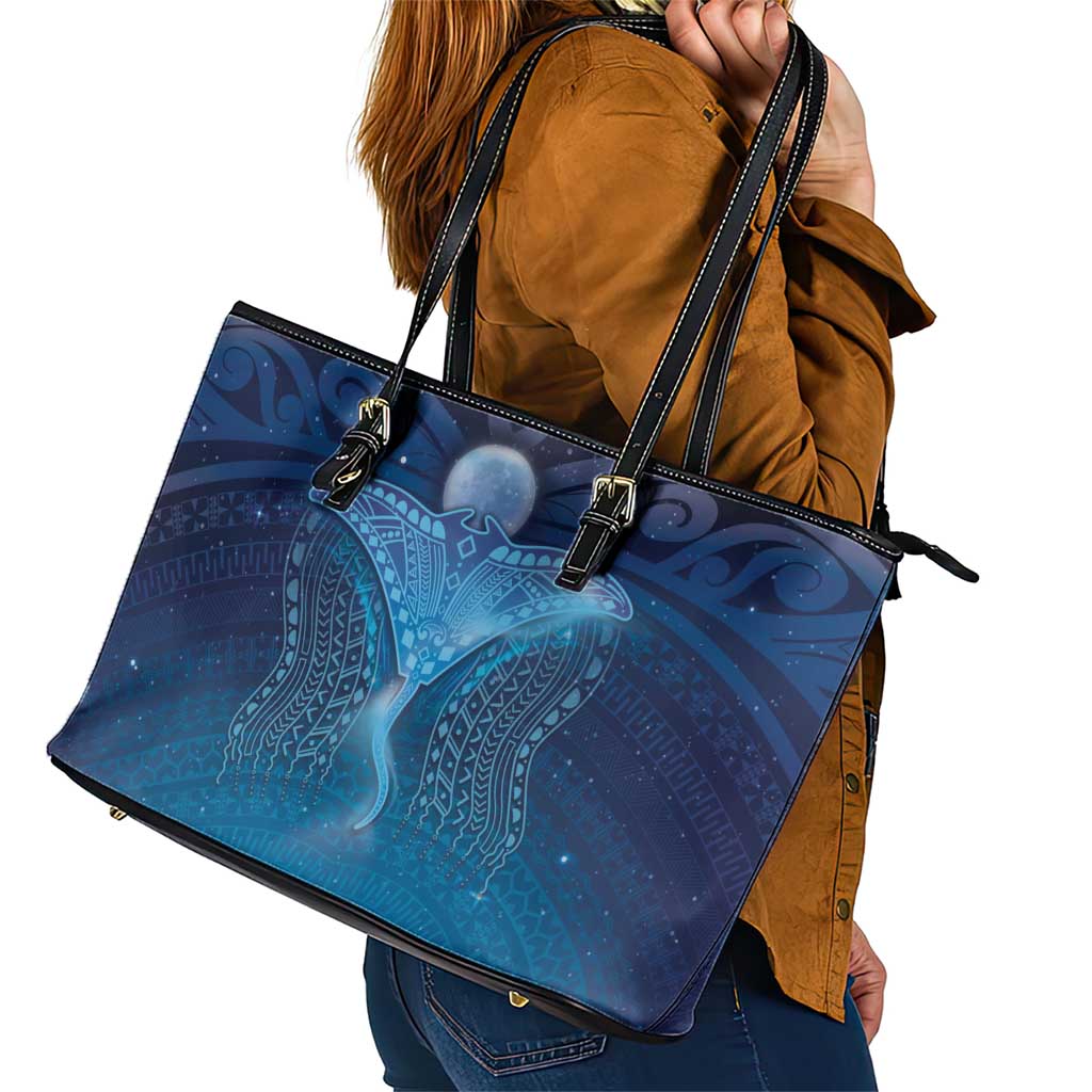 Polynesia Manta Ray Leather Tote Bag Let's The Sea Set You Free - Polynesian Pride