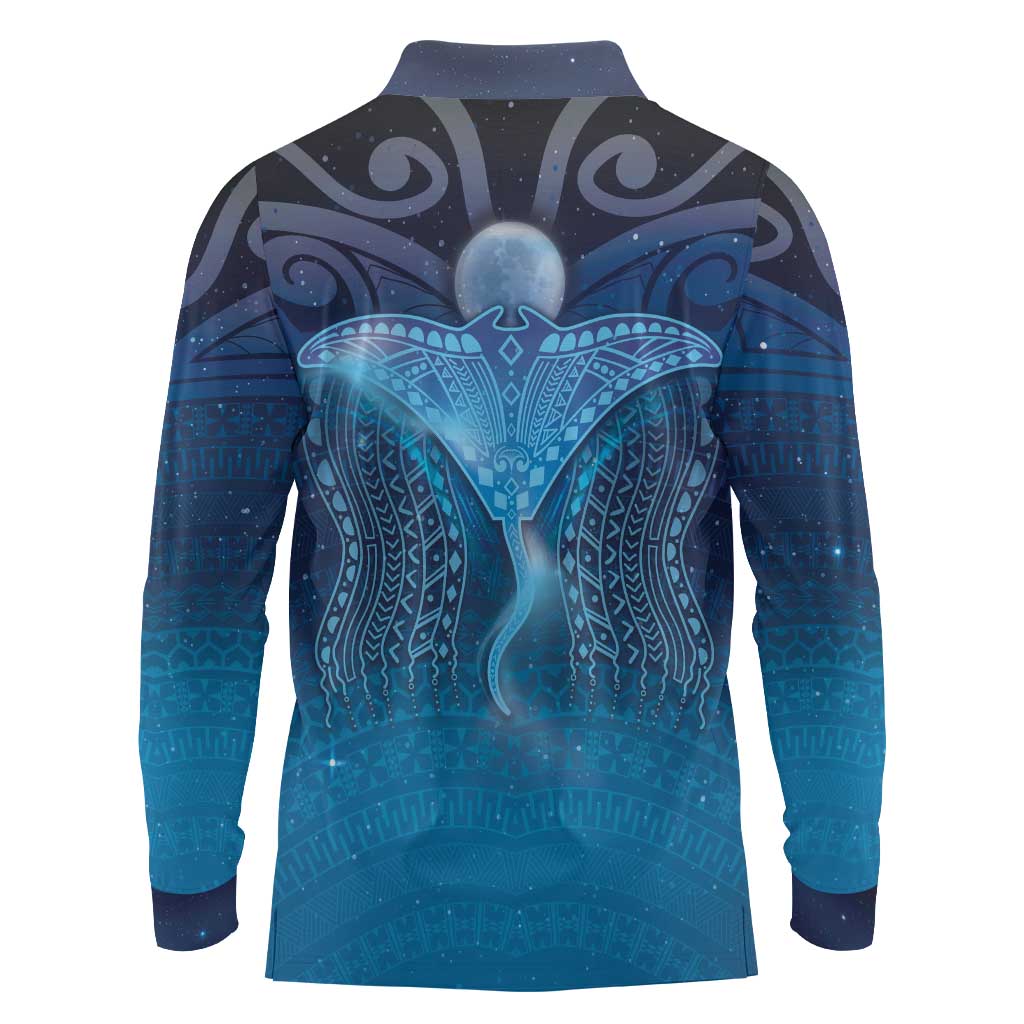 Polynesia Manta Ray Long Sleeve Polo Shirt Let's The Sea Set You Free LT05 - Polynesian Pride