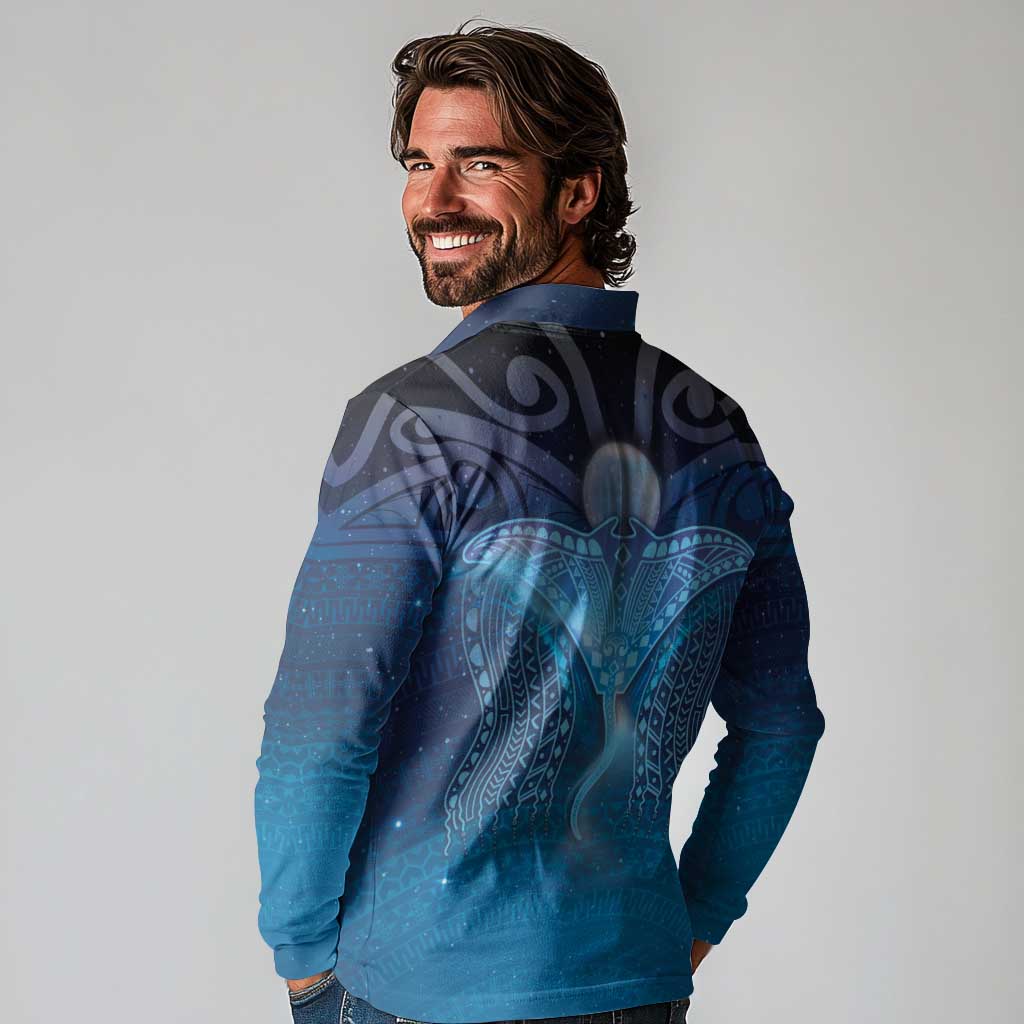 Polynesia Manta Ray Long Sleeve Polo Shirt Let's The Sea Set You Free LT05 - Polynesian Pride