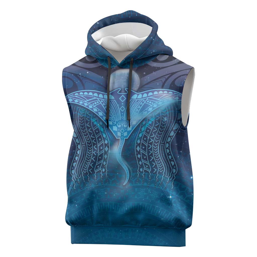 Polynesia Manta Ray Sleeveless Hoodie Let's The Sea Set You Free LT05 Blue - Polynesian Pride