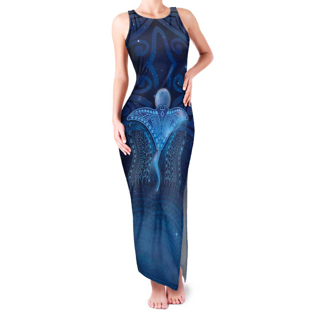 Polynesia Manta Ray Tank Maxi Dress Let's The Sea Set You Free LT05 Women Blue - Polynesian Pride