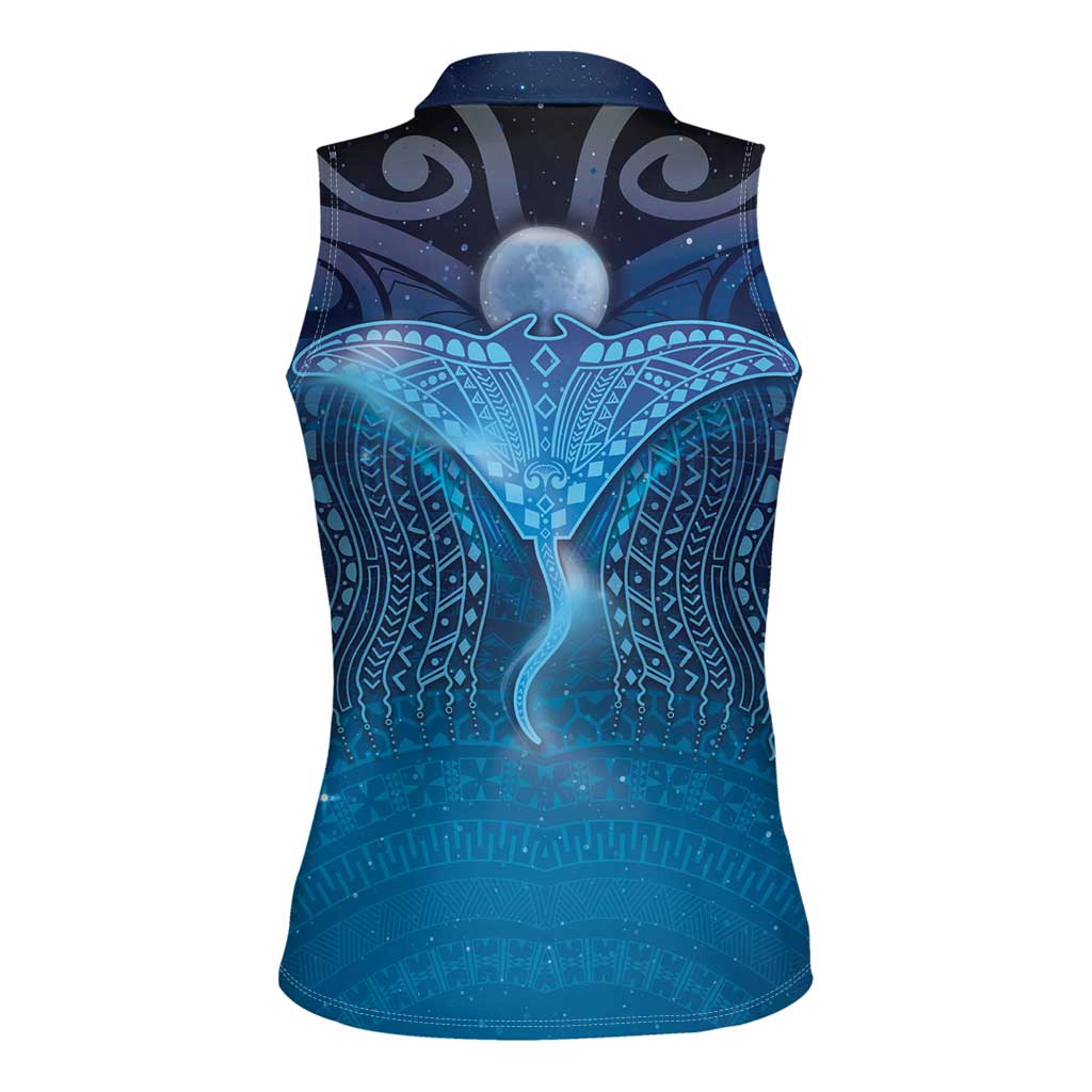 Polynesia Manta Ray Women Sleeveless Polo Shirt Let's The Sea Set You Free LT05 - Polynesian Pride