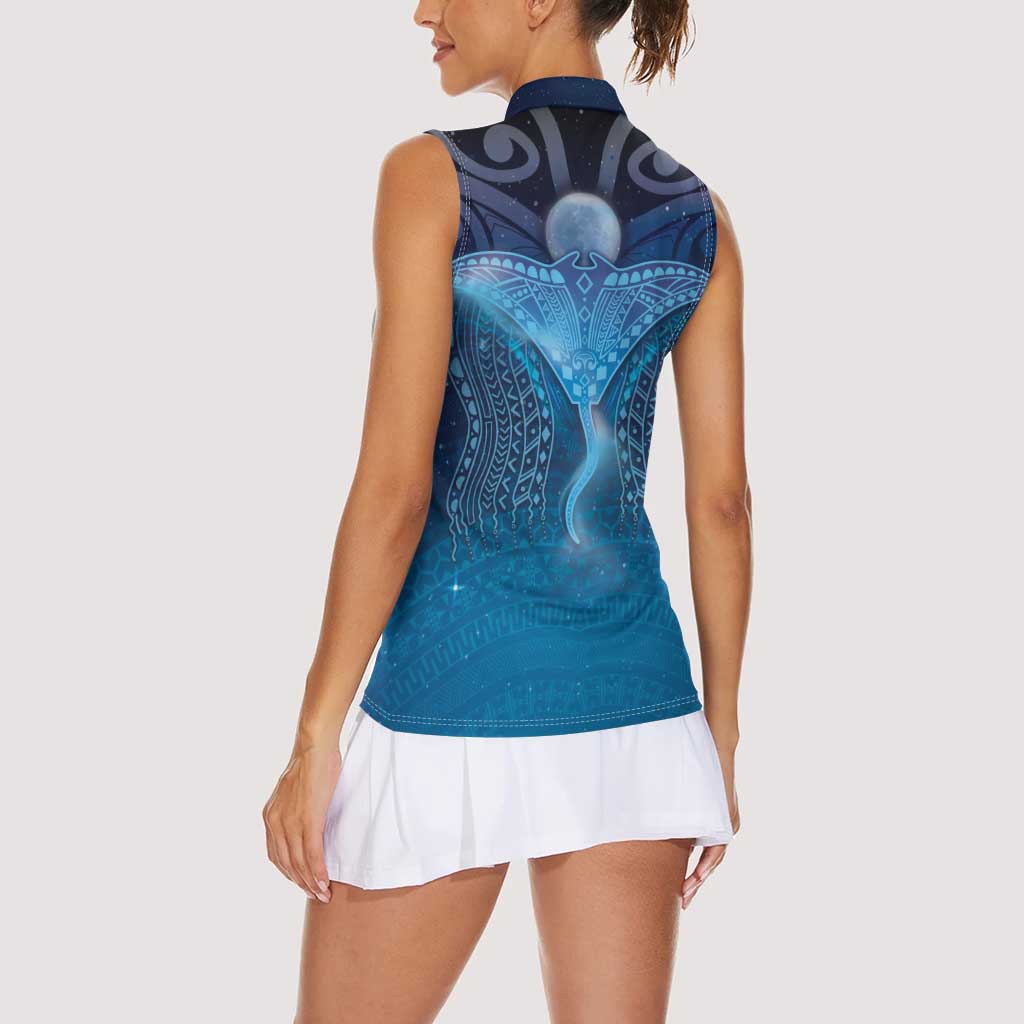 Polynesia Manta Ray Women Sleeveless Polo Shirt Let's The Sea Set You Free LT05 - Polynesian Pride
