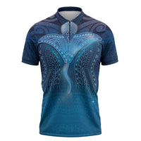 Polynesia Manta Ray Zipper Polo Shirt Let's The Sea Set You Free LT05 Blue - Polynesian Pride