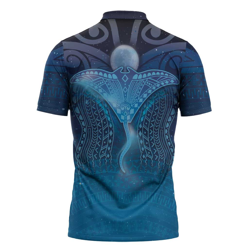 Polynesia Manta Ray Zipper Polo Shirt Let's The Sea Set You Free LT05 - Polynesian Pride
