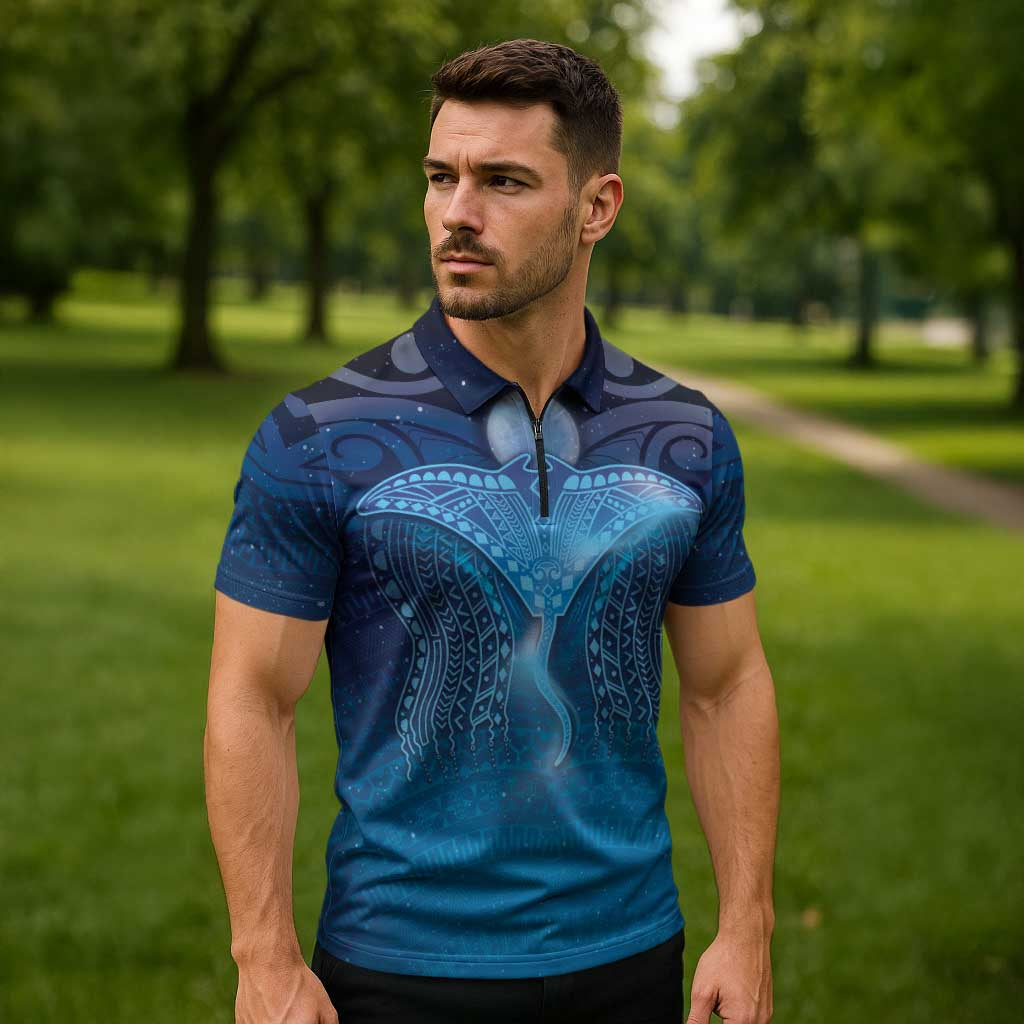 Polynesia Manta Ray Zipper Polo Shirt Let's The Sea Set You Free LT05 - Polynesian Pride