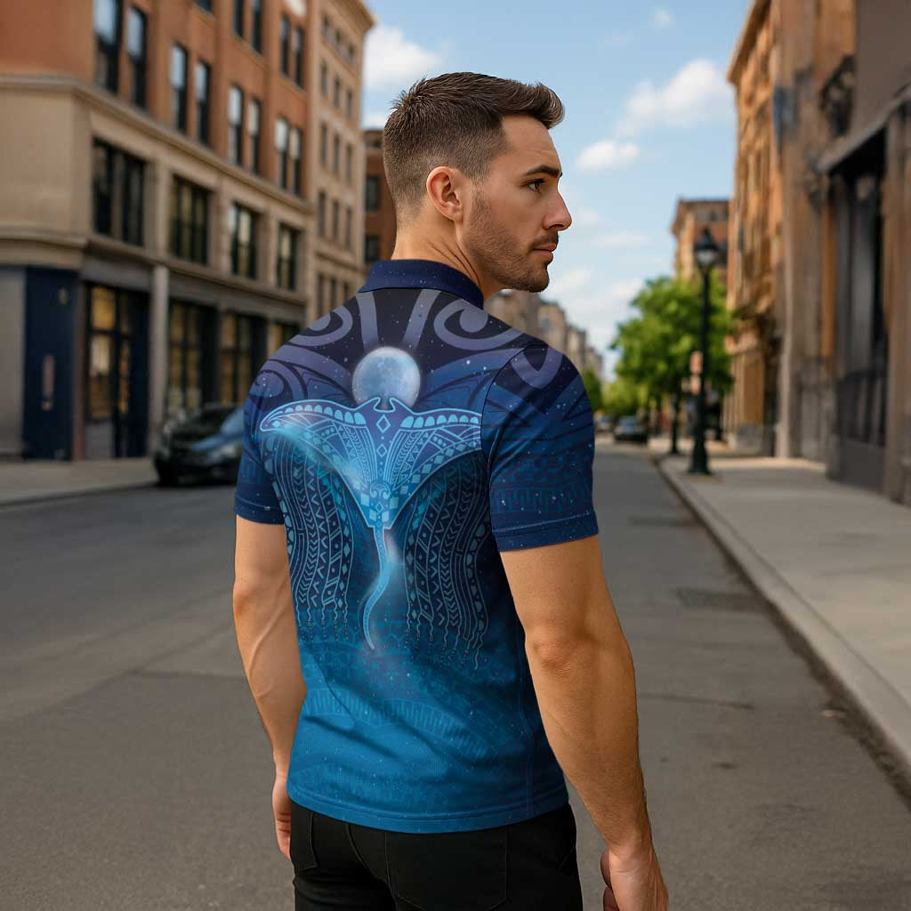 Polynesia Manta Ray Zipper Polo Shirt Let's The Sea Set You Free LT05 - Polynesian Pride