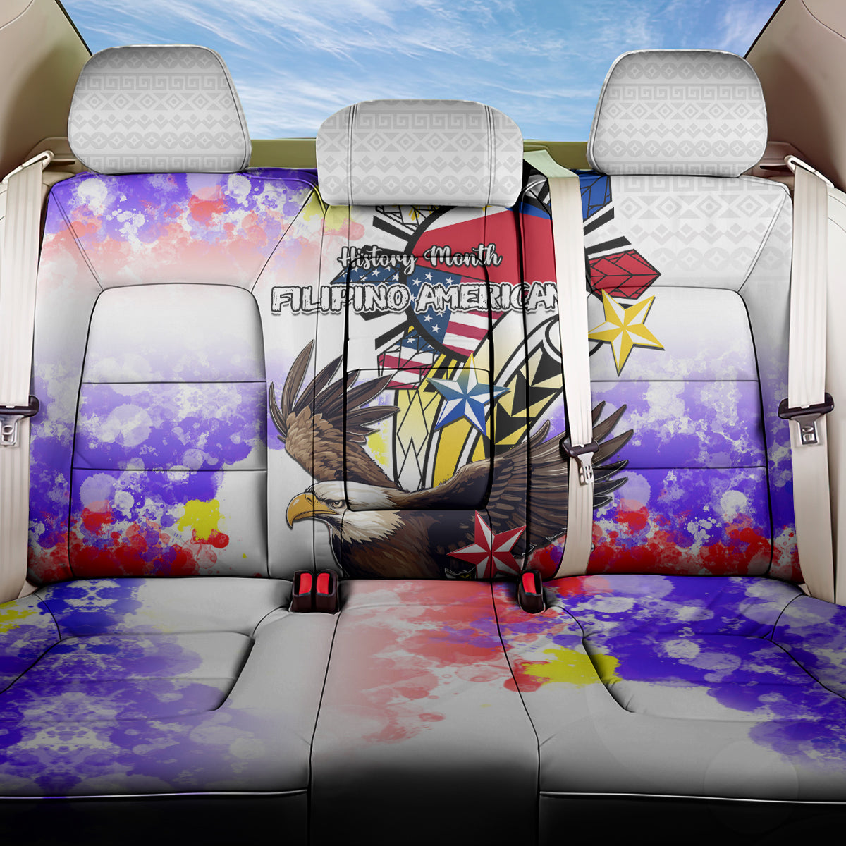 Filipino American History Month Back Car Seat Cover The Eight-Rayed Sun Flags With Bald Eagle