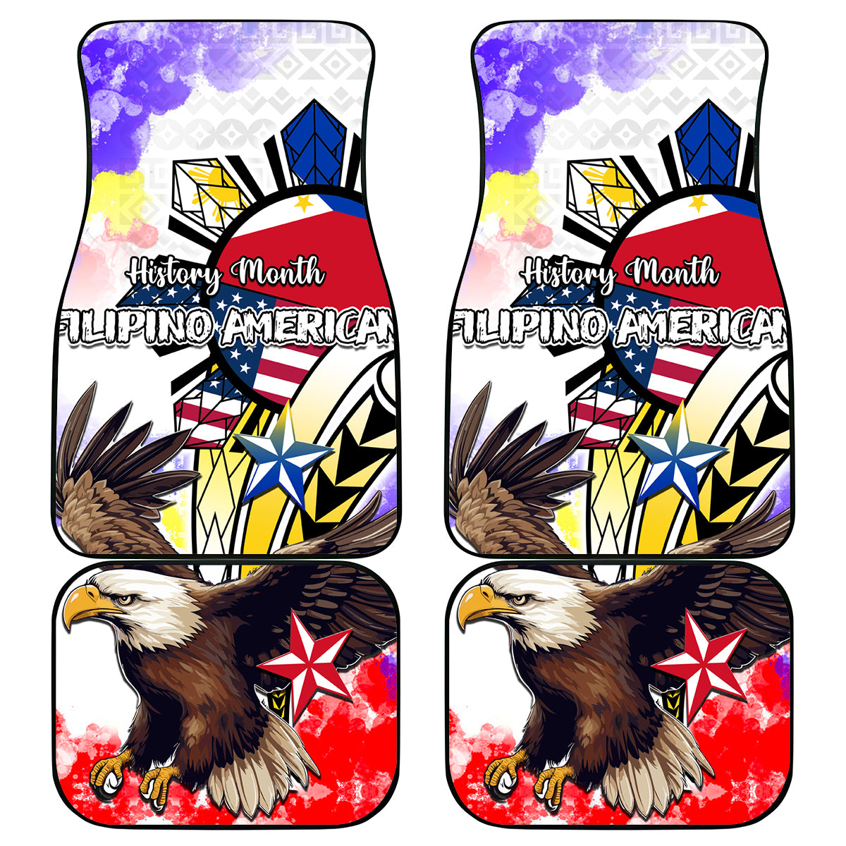 Filipino American History Month Car Mats The Eight-Rayed Sun Flags With Bald Eagle LT05 White - Polynesian Pride