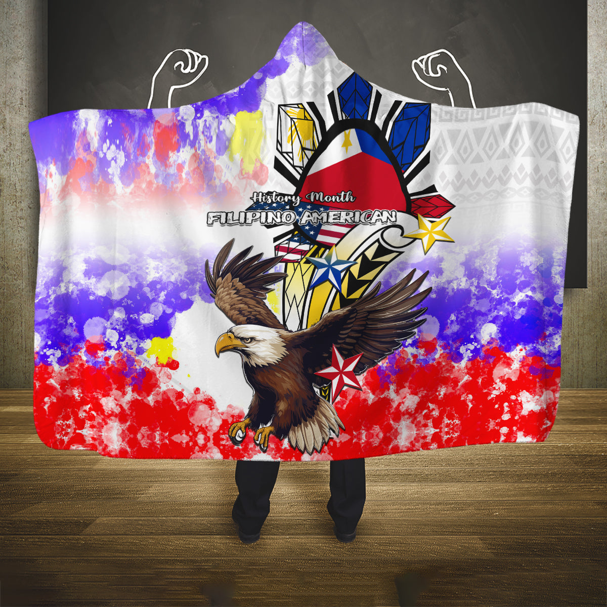 Filipino American History Month Hooded Blanket The Eight-Rayed Sun Flags With Bald Eagle LT05 One Size White - Polynesian Pride