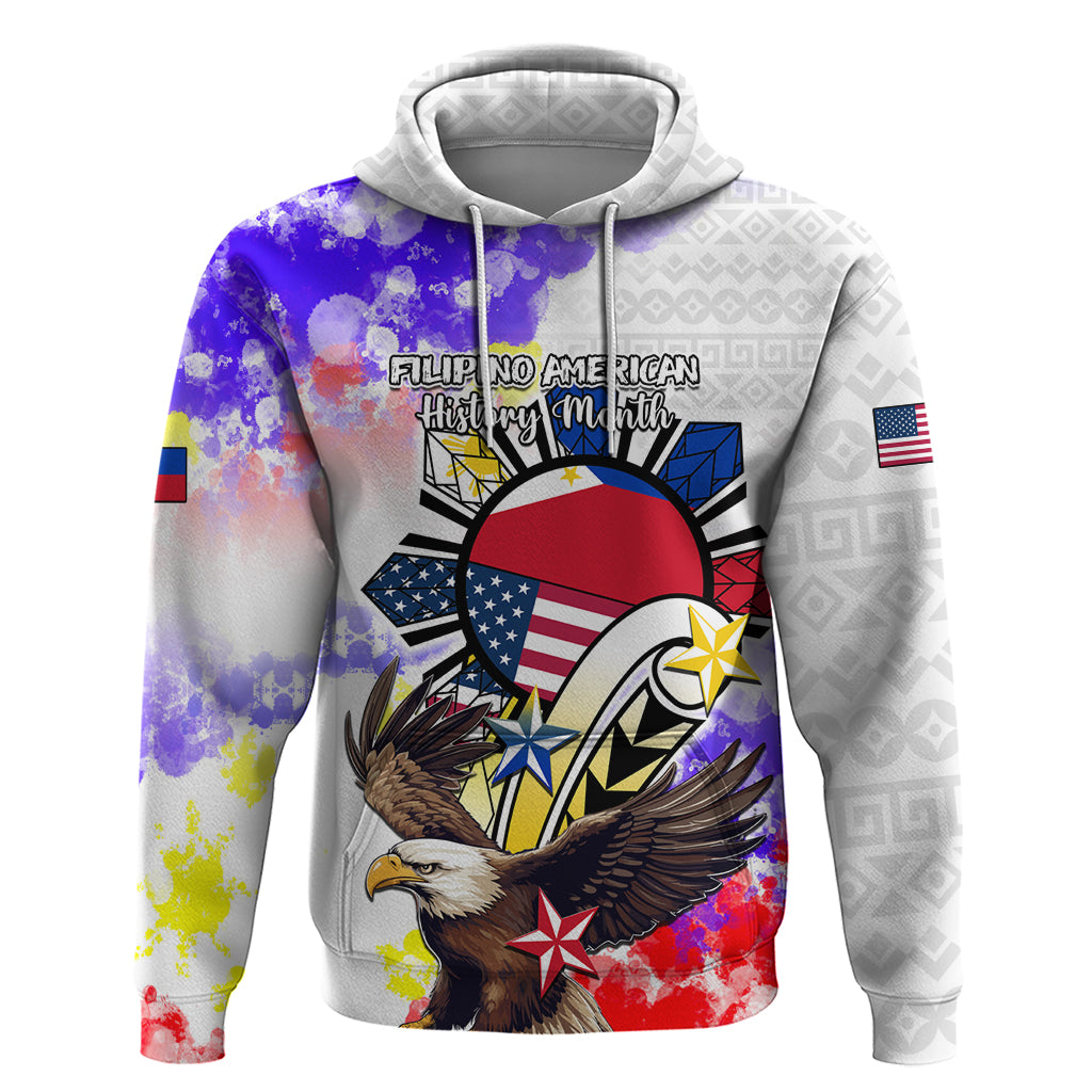 Filipino American History Month Hoodie The Eight-Rayed Sun Flags With Bald Eagle LT05 Pullover Hoodie White - Polynesian Pride