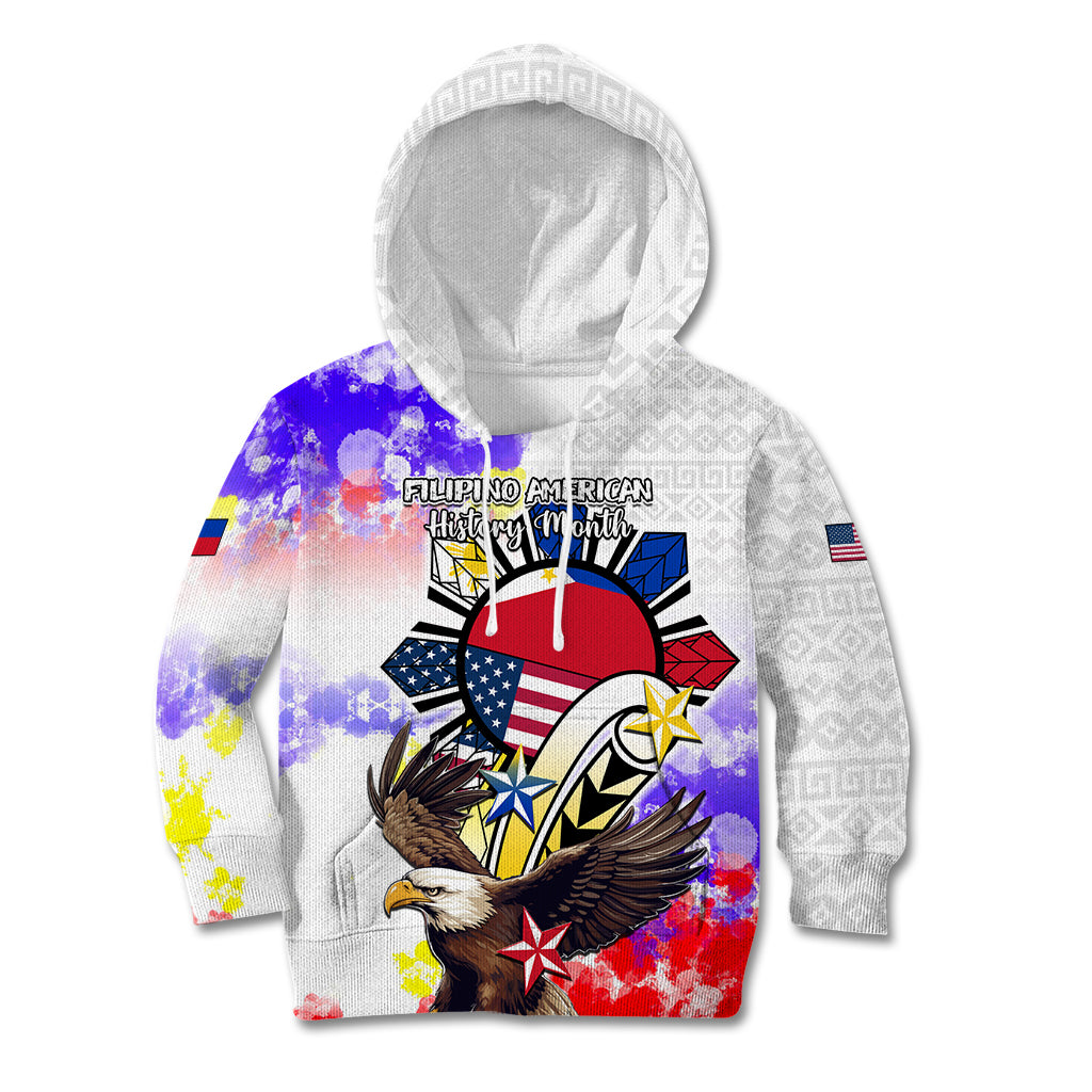 Filipino American History Month Kid Hoodie The Eight-Rayed Sun Flags With Bald Eagle LT05 White - Polynesian Pride