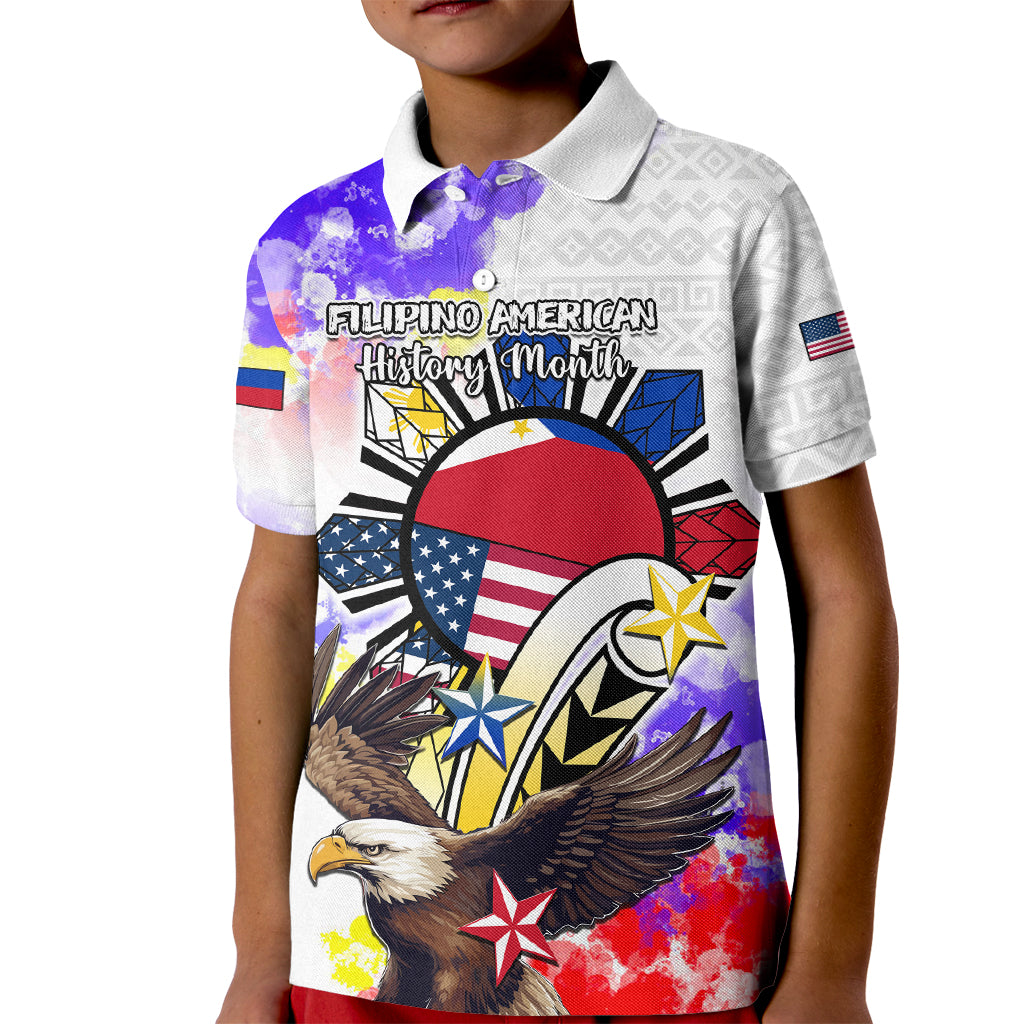 Filipino American History Month Kid Polo Shirt The Eight-Rayed Sun Flags With Bald Eagle LT05 Kid White - Polynesian Pride