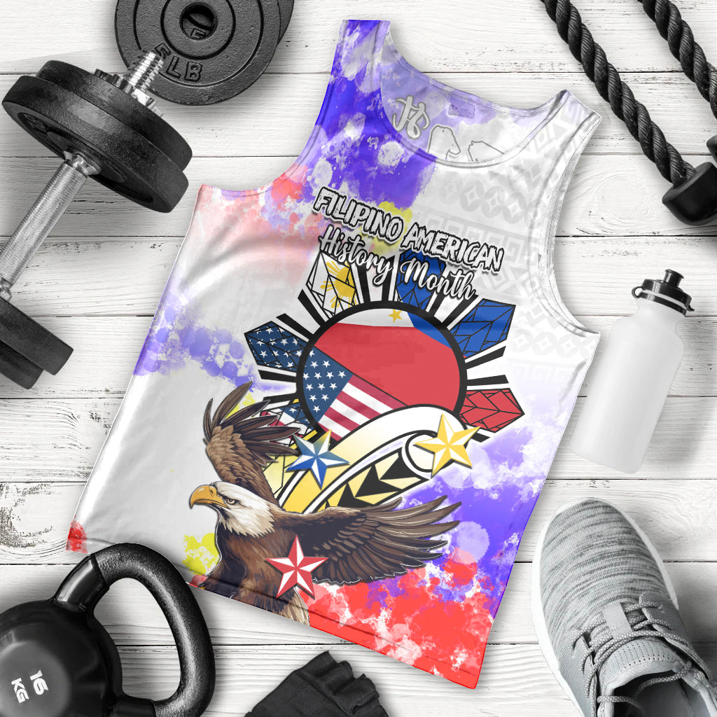 Filipino American History Month Men Tank Top The Eight-Rayed Sun Flags With Bald Eagle LT05 White - Polynesian Pride