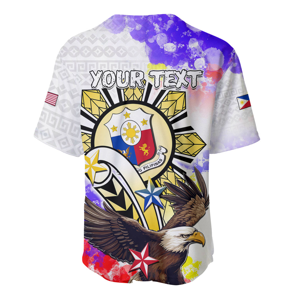 Personalized Filipino American History Month Baseball Jersey The Eight-Rayed Sun Flags With Bald Eagle LT05 - Polynesian Pride