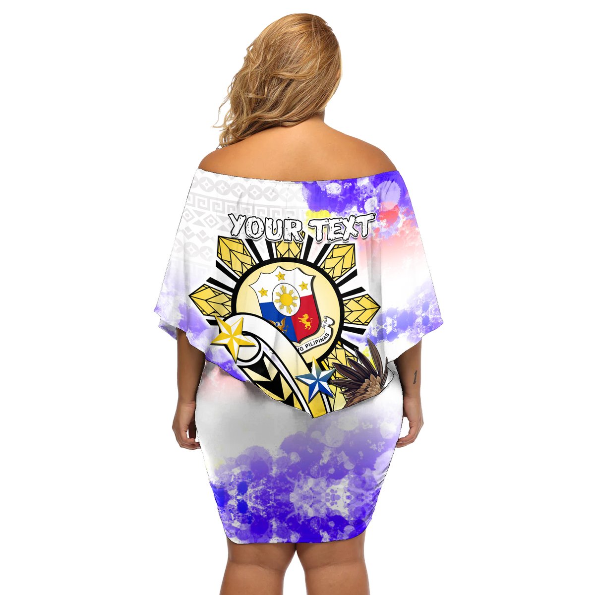 Personalized Filipino American History Month Off Shoulder Short Dress The Eight-Rayed Sun Flags With Bald Eagle LT05 - Polynesian Pride
