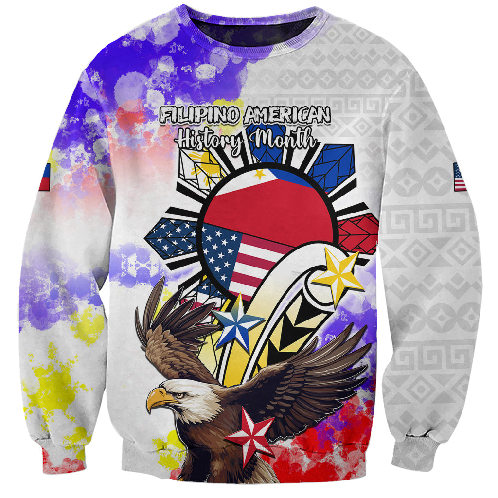 Personalized Filipino American History Month Sweatshirt The Eight-Rayed Sun Flags With Bald Eagle LT05 Unisex White - Polynesian Pride