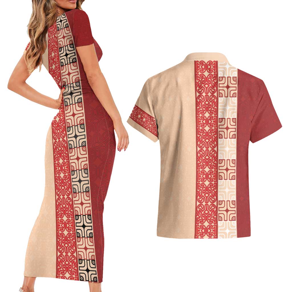 Papua New Guinea Couples Matching Short Sleeve Bodycon Dress and Hawaiian Shirt Oro Tapa Pattern LT05 - Polynesian Pride
