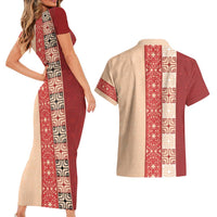 Papua New Guinea Couples Matching Short Sleeve Bodycon Dress and Hawaiian Shirt Oro Tapa Pattern LT05 - Polynesian Pride