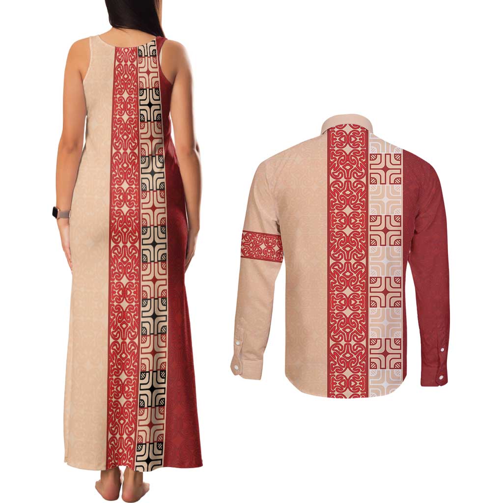 Papua New Guinea Couples Matching Tank Maxi Dress and Long Sleeve Button Shirt Oro Tapa Pattern LT05 - Polynesian Pride