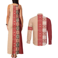 Papua New Guinea Couples Matching Tank Maxi Dress and Long Sleeve Button Shirt Oro Tapa Pattern LT05 - Polynesian Pride