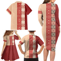 Papua New Guinea Family Matching Long Sleeve Bodycon Dress and Hawaiian Shirt Oro Tapa Pattern