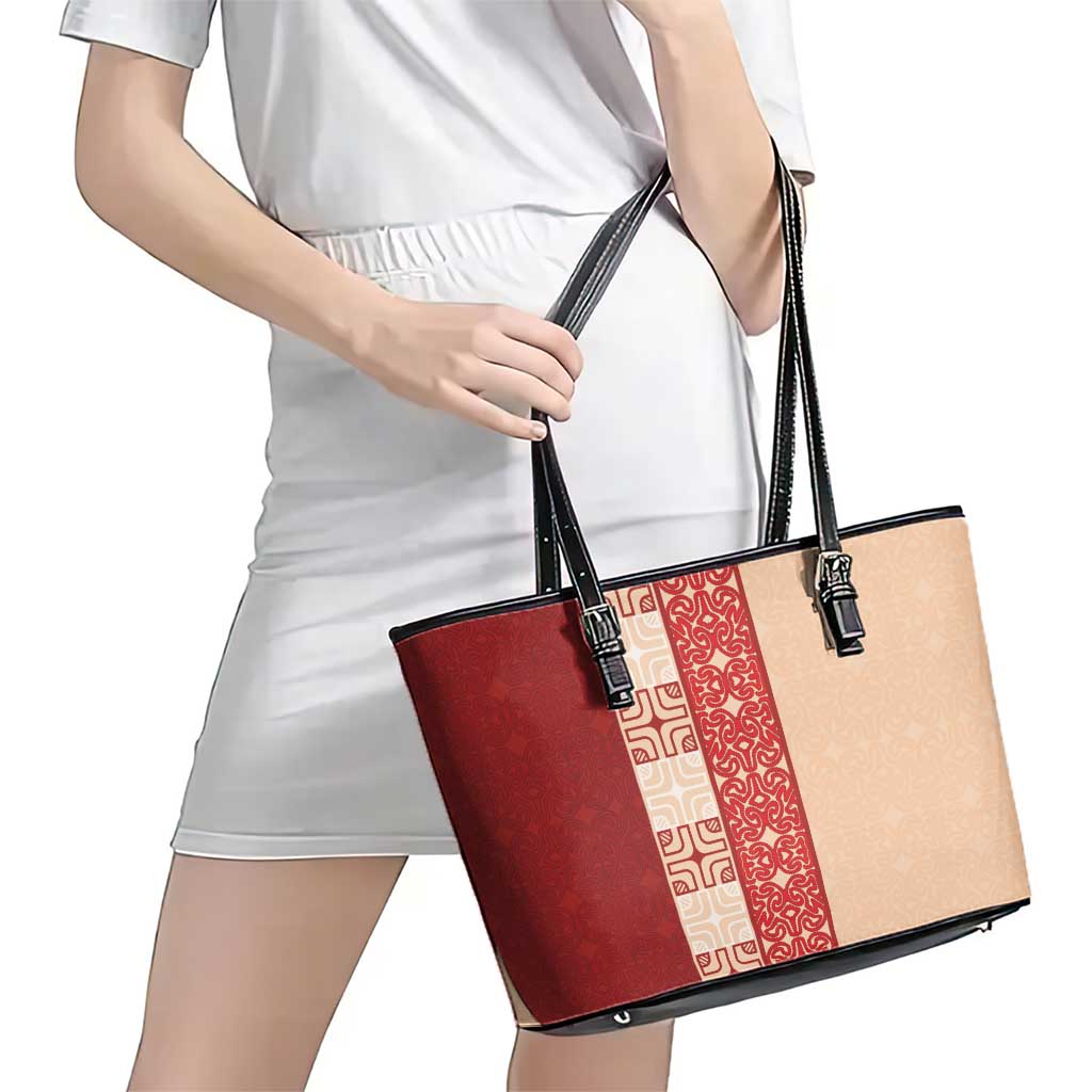 Papua New Guinea Leather Tote Bag Oro Tapa Pattern LT05 - Polynesian Pride