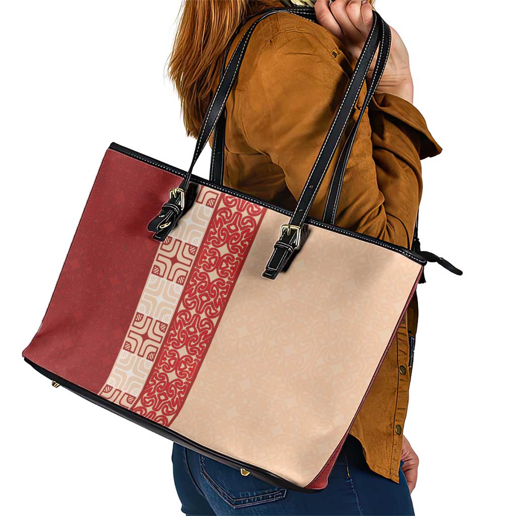 Papua New Guinea Leather Tote Bag Oro Tapa Pattern LT05 - Polynesian Pride
