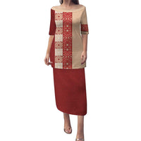 Papua New Guinea Puletasi Oro Tapa Pattern LT05 Long Dress Beige - Polynesian Pride