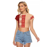 Papua New Guinea Raglan Cropped T Shirt Oro Tapa Pattern LT05 Female Beige - Polynesian Pride
