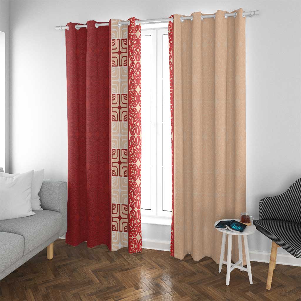 Papua New Guinea Window Curtain Oro Tapa Pattern LT05 With Grommets Beige - Polynesian Pride