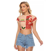 Papua New Guinea Oro Province Raglan Cropped T Shirt Oro Birdwing Butterfly LT05 Female Beige - Polynesian Pride