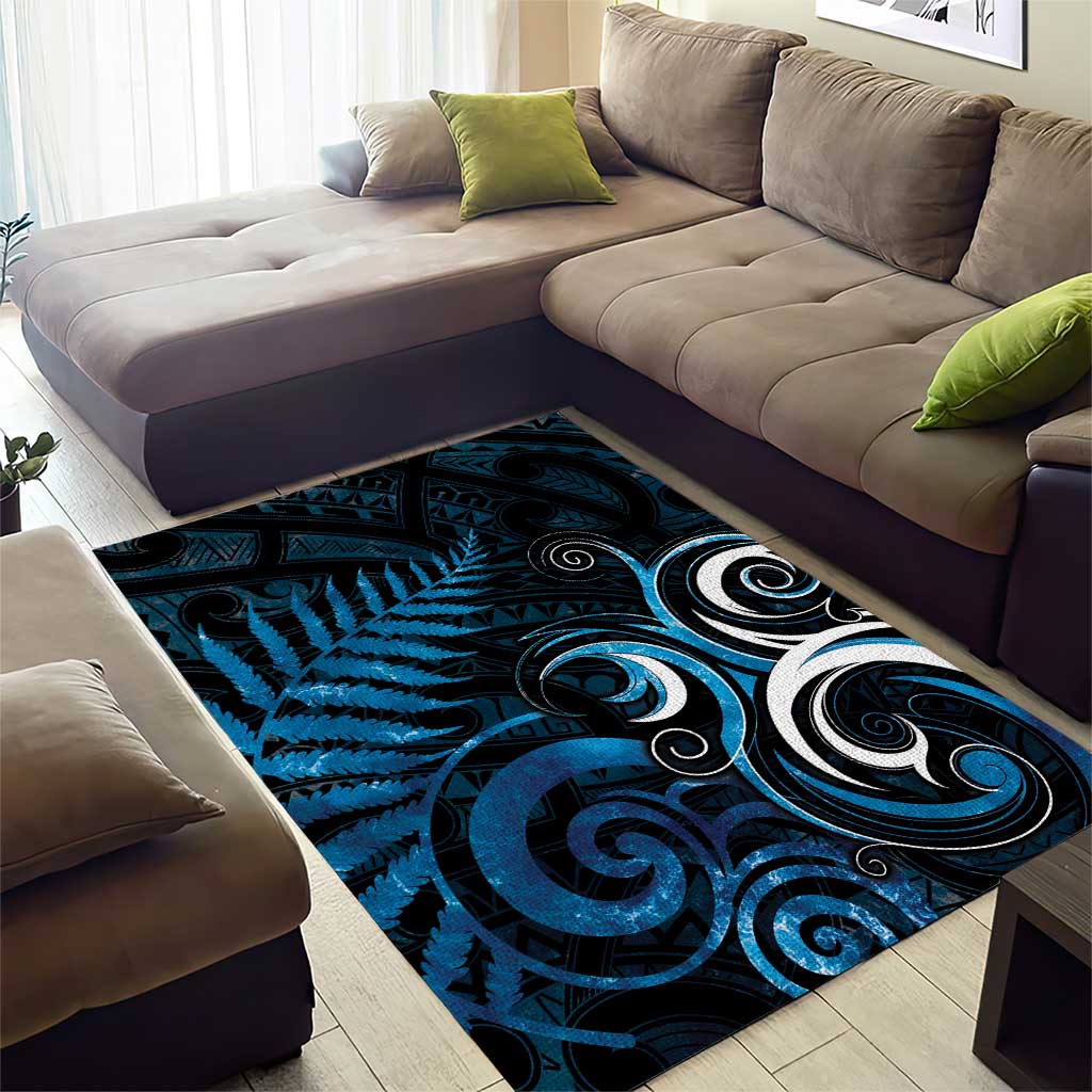New Zealand Sea Week Area Rug Maori Wave Pattern Ocean Blue