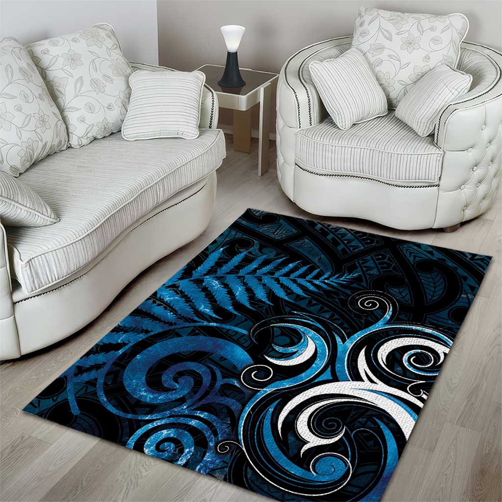 New Zealand Sea Week Area Rug Maori Wave Pattern Ocean Blue
