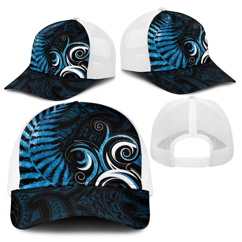 New Zealand Sea Week Baseball Net Cap Maori Wave Pattern Ocean Blue - Polynesian Pride