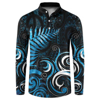 New Zealand Sea Week Button Sweatshirt Maori Wave Pattern Ocean Blue LT05 Blue - Polynesian Pride